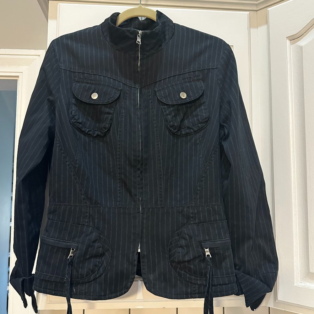 Vintage Banana Republic Pinstripe Cotton Zip Jacket Nipped In Waist Stand Up M
